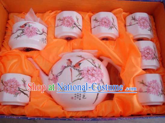 Chinese Classic Jing De Zhen Ceramic Peach Blossom Tea Cups Set