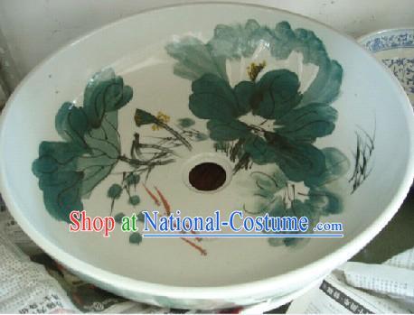 Chinese Classic Jing De Zhen Ceramic Hands Painted Lotus Bathroom Basin