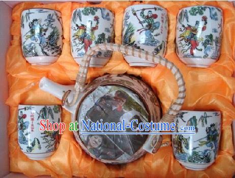 Chinese Classic Jing De Zhen Ceramic Martial Arts 7 Pieces Set Tableware