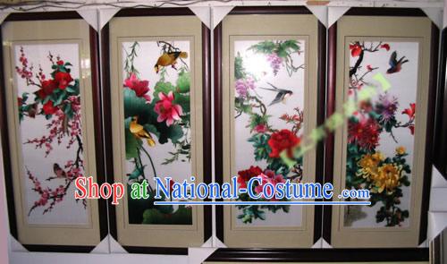 Supreme Chinese Hands Embroidery Handicraft Collectible - Four Seasons _four pieces set_