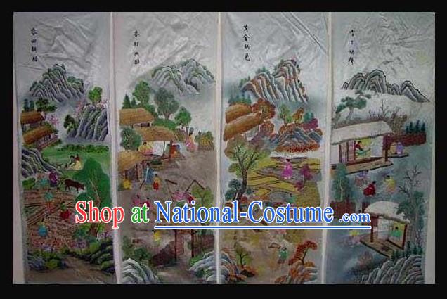 Supreme Chinese Hands Embroidered Collectible Handicraft - People of Four Seasons _four pieces set_