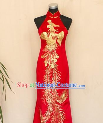 Chinese Traditional Lucky Red Phoenix Cheongsam