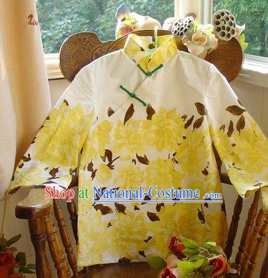 Chinese Classic Mandarin Collar Drunk Chrysanthemum Cotton Blouse