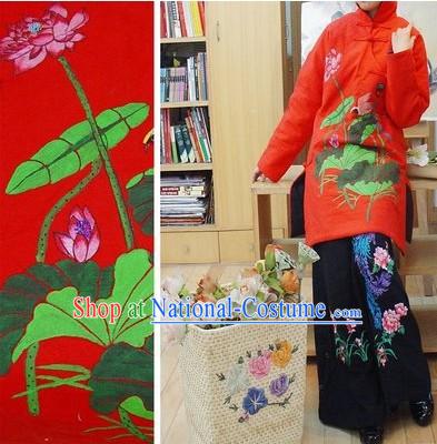 Chinese Classic Embroidered Large Lotus Cotton Winter Long Overcoat