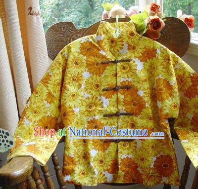 Chinese Classic Mandarin Collar Sunflower Field Cotton Blouse