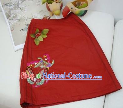 Chinese Traditional Hands Embroidered Butterfly Lucky Red Skirt