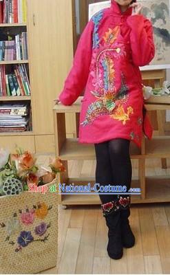 Supreme Chinese Traditional Pearls Pink Phoenix Warm Cotton-padded Jacket