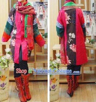 Supreme Chinese Long Coffee Hands Cotton Flowery Outercoat