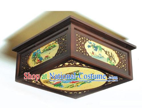 Traditional Chinese Hand Carved Natural Wood Palace Ceiling Lantern