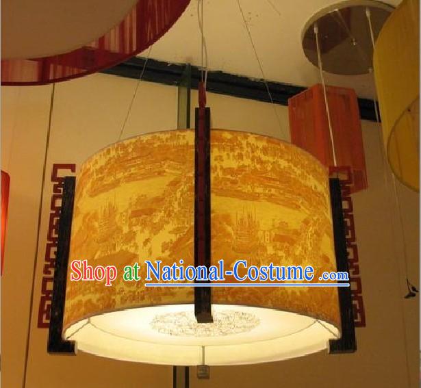 28 Inches Diameter Large Chinese Hand Made Wood Ceiling Lantern - Qing Ming Shang He Tu