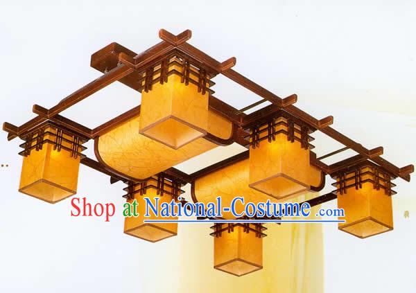 40 Inches Length Large Chinese Classical Sheepskin and Wooden Ceiling Lantern