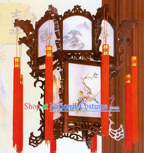 Hand Painted Carved Palace Flower and Bird Lantern