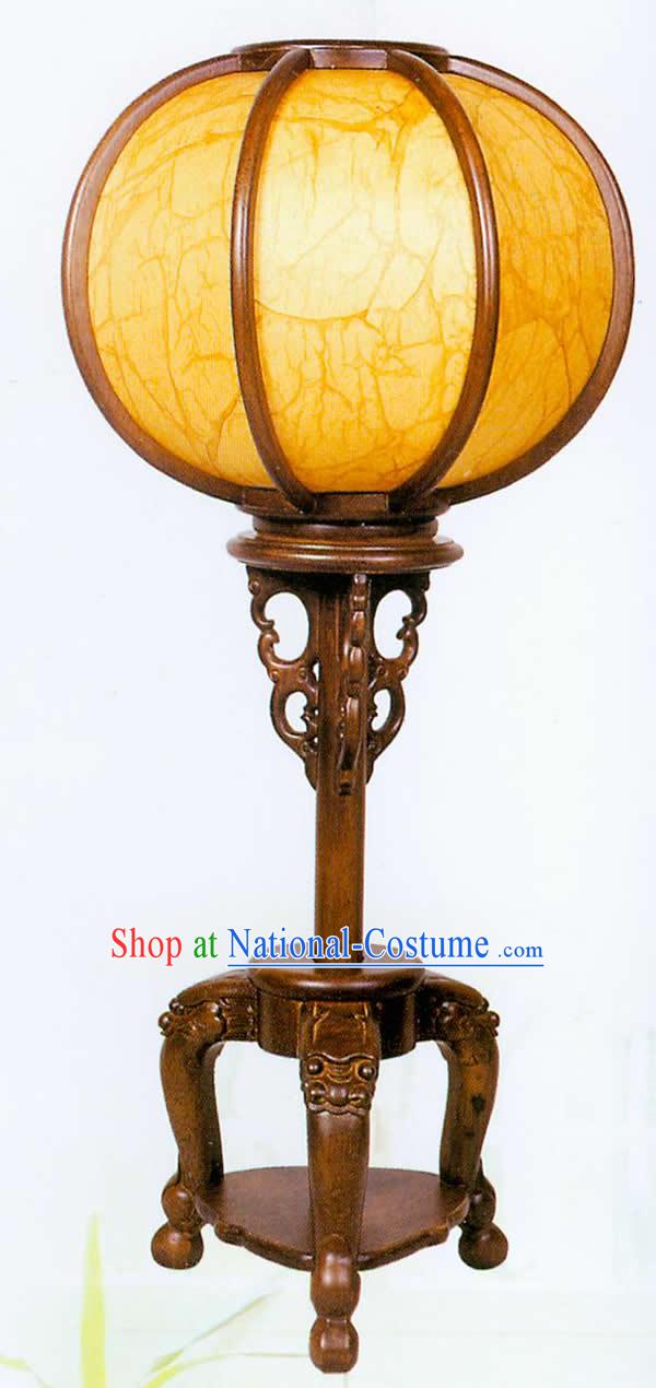 25 Inches Large Chinese Hand Carved Wooden and Sheepskin Reading Lantern