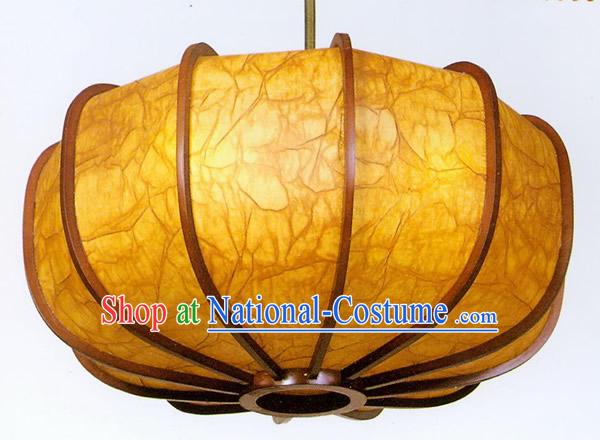 25 Inches Large Chinese Traditional Hand Made Pumpkin Shape Sheepskin Wooden Ceiling Lantern