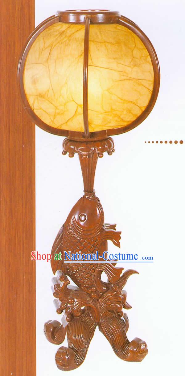 26 Inches Height Marvellous Chinese Hand Carved Wooden Fish Lantern