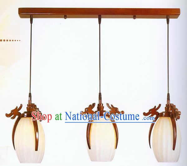 Chinese Traditional Hand Carved Three Dragons Wooden Hanging Lantern