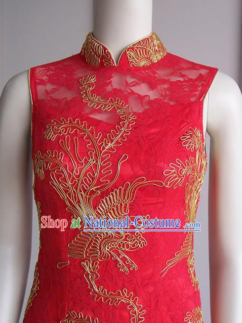 Stunning Mandarin Gold Phoenix Lucky Red Cheongsam _Qipao_