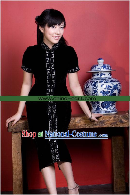 Supreme Chinese Stunning Cloud Velour Long Cheongsam