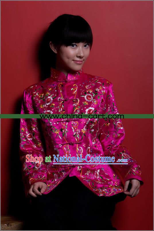 Traditional Chinese Stunning Hand Embroidered Pink Flower Coat _Tang Suit_