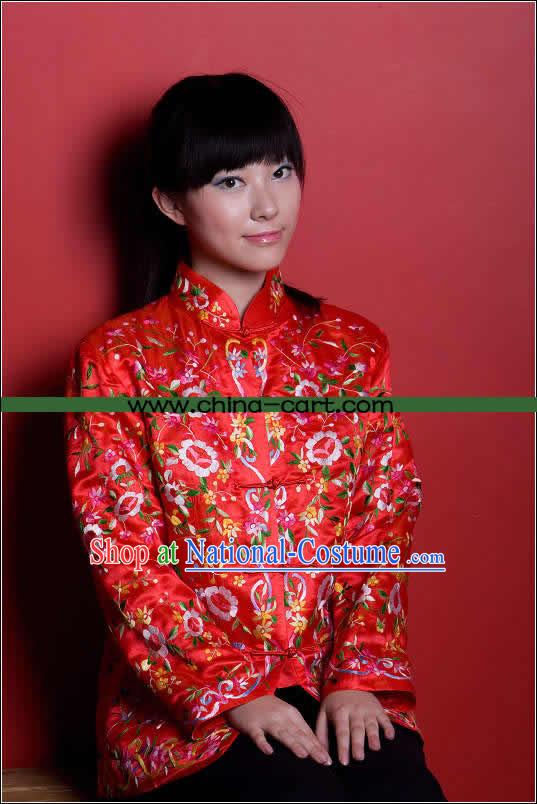 Traditional Chinese Stunning Hand Embroidered Red Flower Coat _Tang Suit_