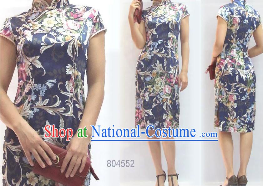 Chinese Stunning Tulip Velvet Cheongsam _Qipao_