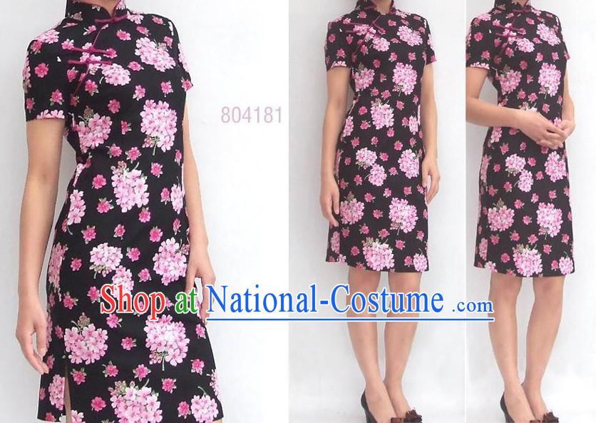 Chinese Traditional Large Pink Flower Cotton Cheongsam _Qipao_