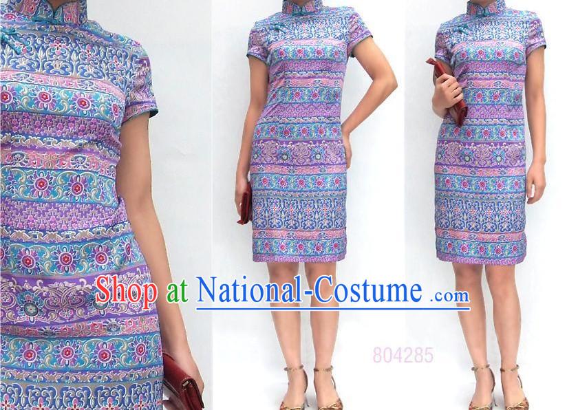 Elegant Chinese Traditional Mandarin Cotton Cheongsam - Indian Wind