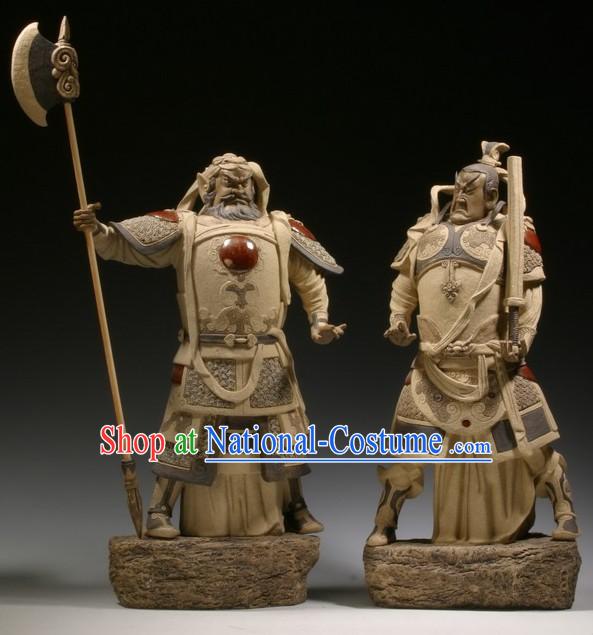 Chinese Classic Shiwan Ceramics Statue Arts Collection - Door God _Pair_