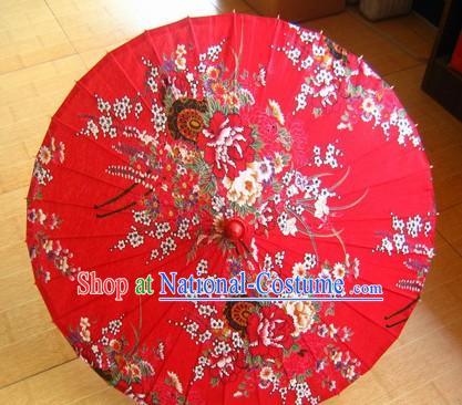 Chinese Traditional Handmade Lucky Red Flowery Umbrella