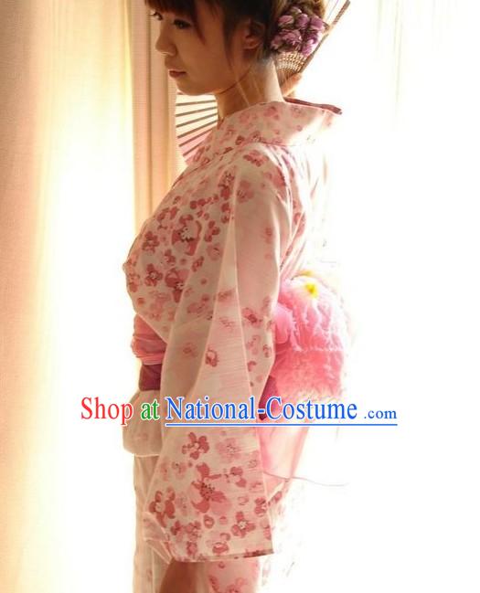 Traditional Pink Flowery Japanese Kimono Handbag and Geta Complete Set