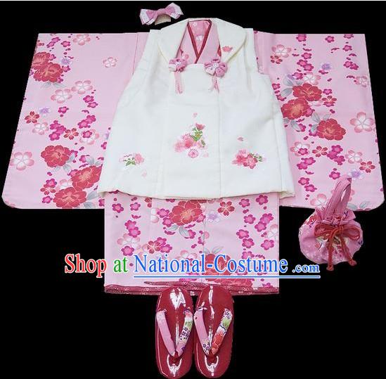 Supreme Traditional Japanese Kimono 7 Pieces Full Set for Three Years Girl