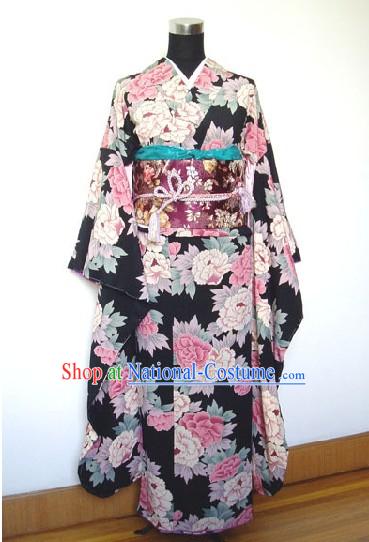 Traditional Japanese Peony Kimono Handbag and Geta Full Set