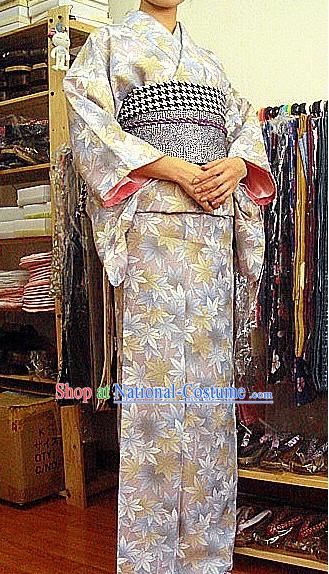 Traditional Japanese Leaf Kimono and Belt Full Set