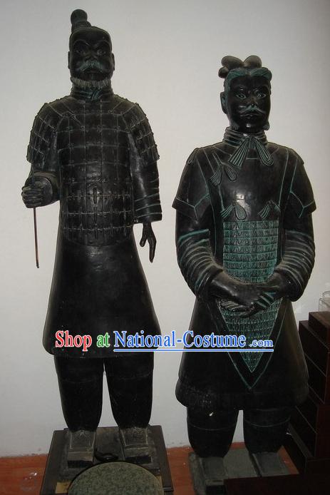 73 Inches Large Chinese Terra Cotta Warrior Bronze Statue Set