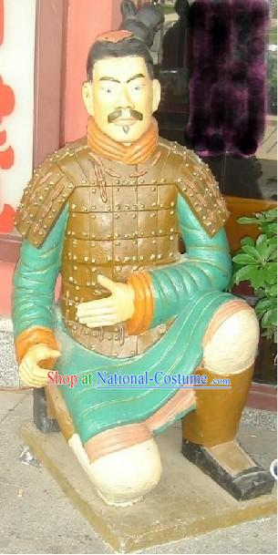 71 Inches Large Colored Chinese Terra Cotta Warrior Statue - Kneeling Archer