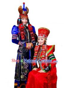 Traditional Chinese Mongolian Long Robe and Hat Complete Set