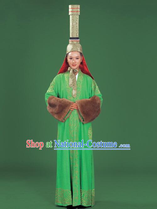 Chinese Traditional Mongolian Clothing and High Hat Complete Set