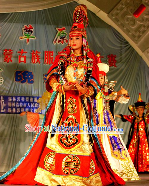 Ancient Mongolian Empress Clothing and Hat Complete Set