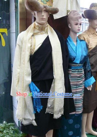 Chinese Traditional Handmade Tibetan Dance Costumes and Hat for Men