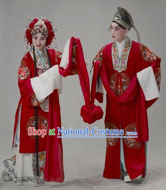 Chinese Traditional Bride and Bridegroom Wedding Dress and Hat Complete 2 Sets