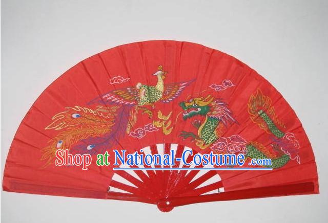 Dragon and Phoenix Red Fan