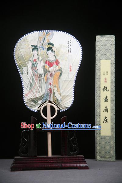 Chinese Handmade Palace Fan with Fan Base - Dream of Red Chamber