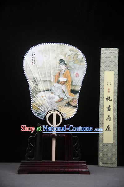 Chinese Handmade Palace Fan with Fan Base - Ancient Beauty