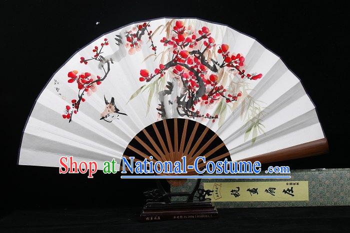 Sparrow and Plum Blossom Hand Painted Folding Fan for Men