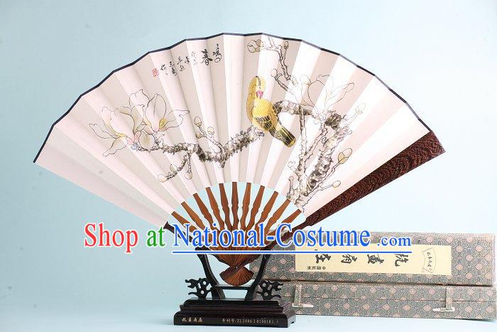 Chinese Hand Painted Rosewood Fan