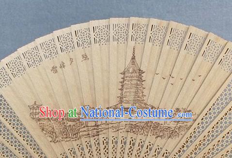 Supreme Chinese Traditional Sandalwood Fan - Xi Lake Poem