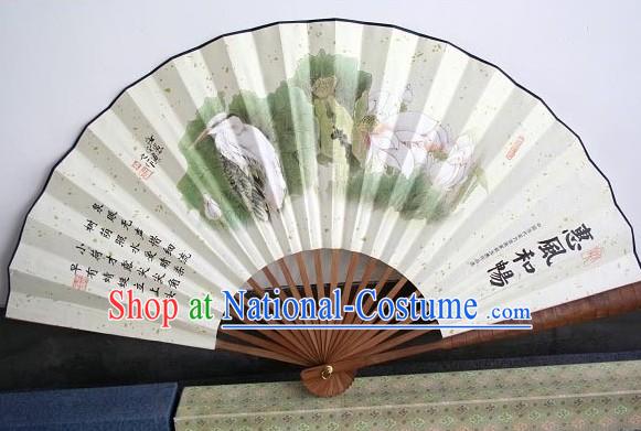 Chinese Hand Painted Large Wall Fan - Birds