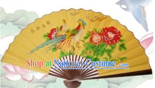 65 Inches Chinese Traditional Handmade Hanging Silk Decoration Fan - Peacock Pair