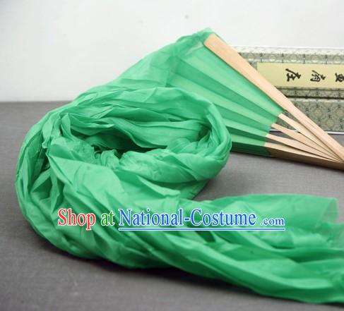 59 Inch Long Pure Silk Green Dance Ribbon Fan