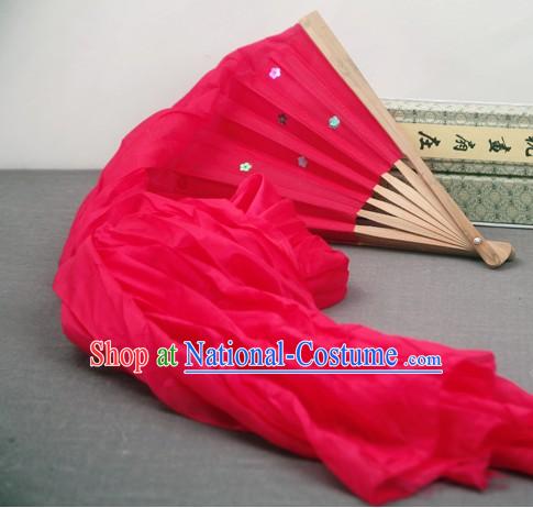 59 Inch Long Pure Silk Red Dance Ribbon Fan